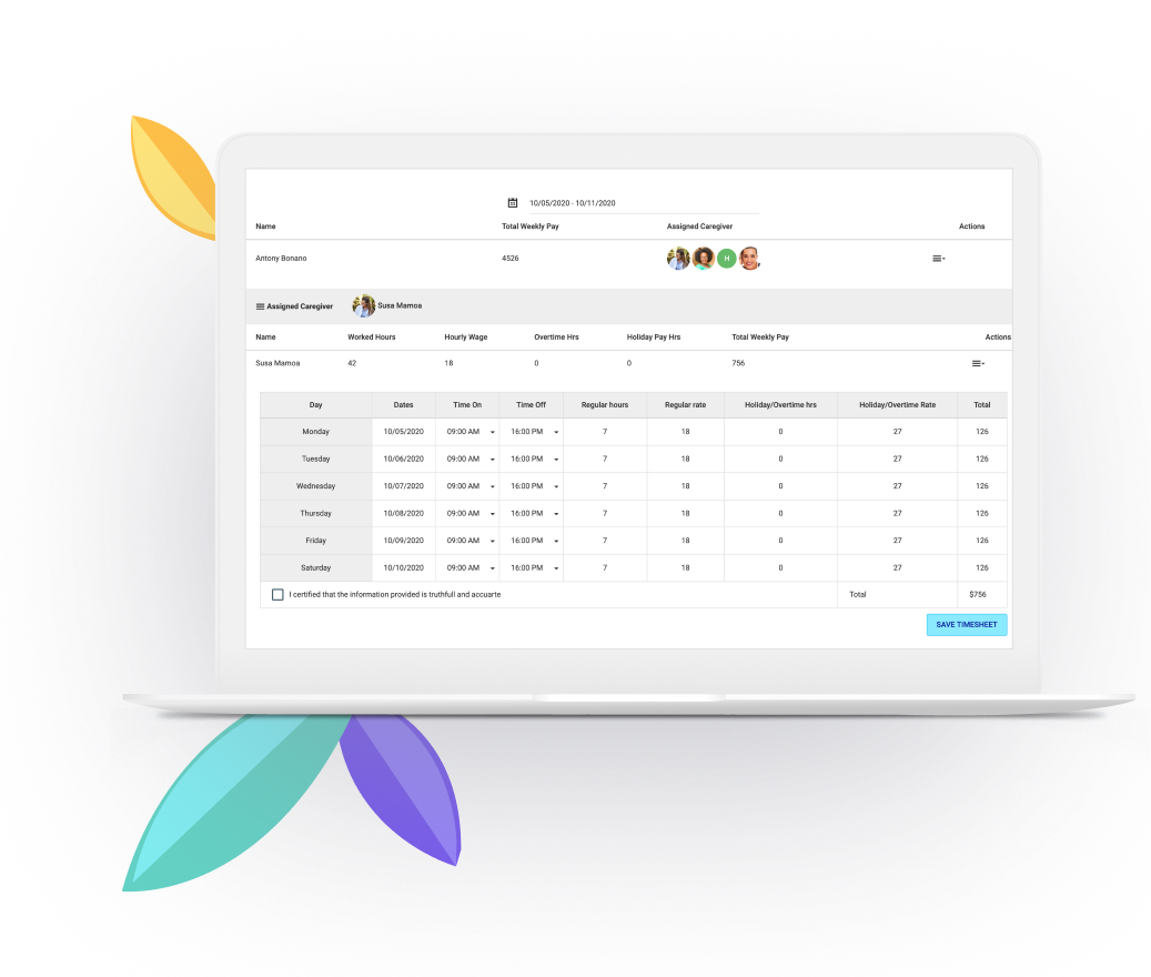 Elder Care App for Timesheet management